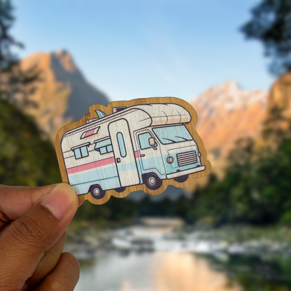 "CAMPING RV" Bamboo Wood Sticker