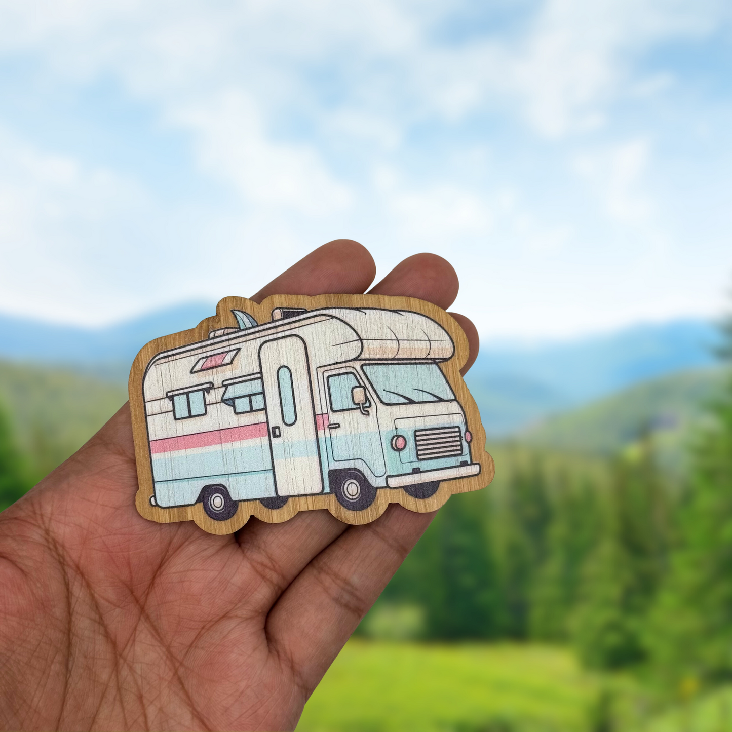 "CAMPING RV" Bamboo Wood Sticker