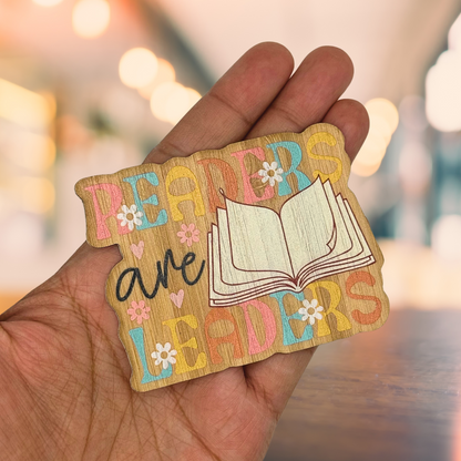 "READERS ARE LEADERS" Bamboo Wood Sticker