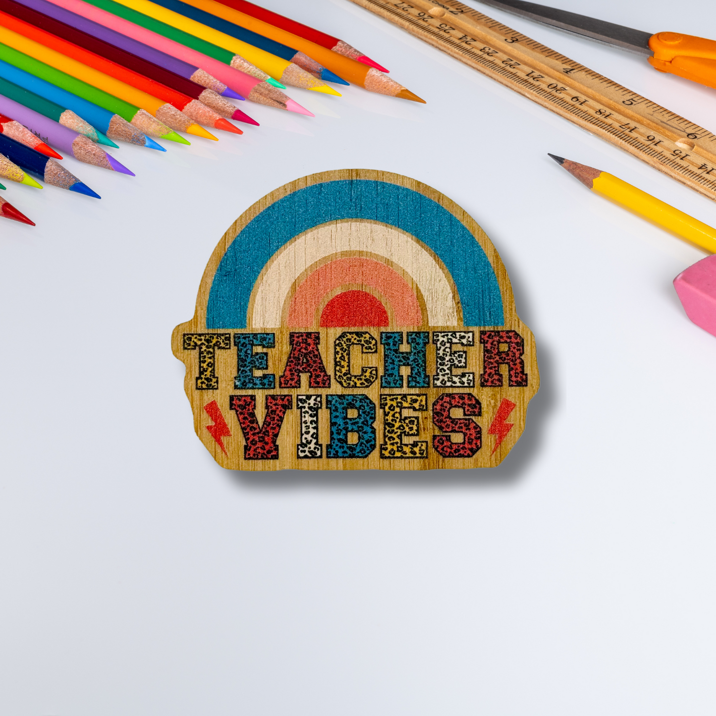 "TEACHER VIBES" Bamboo Wood Sticker