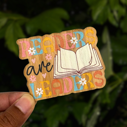 "READERS ARE LEADERS" Bamboo Wood Sticker