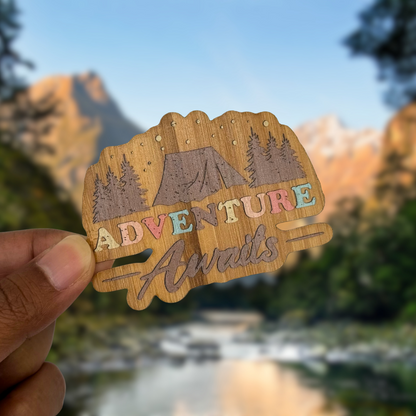 "ADVENTURE AWAITS" Bamboo Wood Sticker