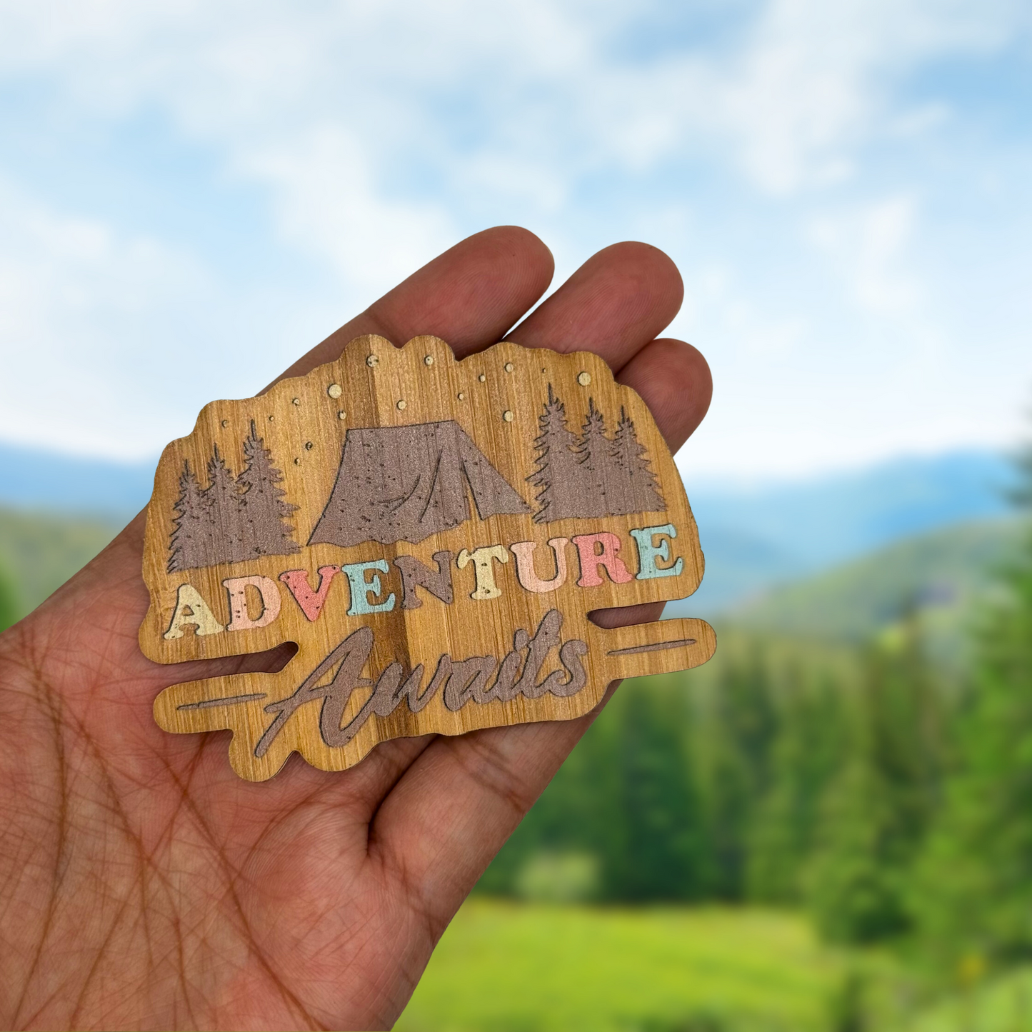 "ADVENTURE AWAITS" Bamboo Wood Sticker