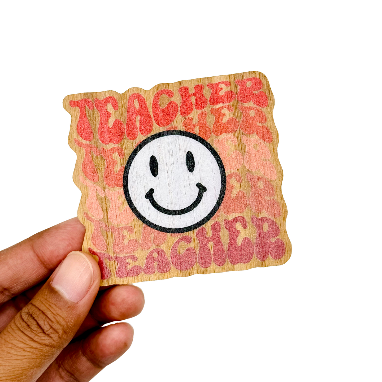 "TEACHER (smiley face)" Bamboo Wood Sticker