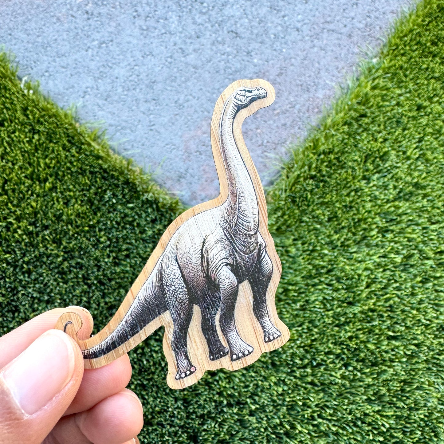 Brachiosaurus Dinosaur Bamboo Wood Sticker, Made in Las Vegas