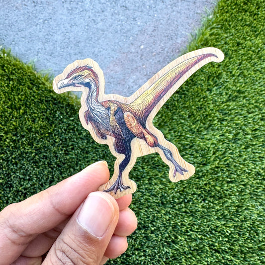 Deinonychus Dinosaur Bamboo Wood Sticker, Made in Las Vegas