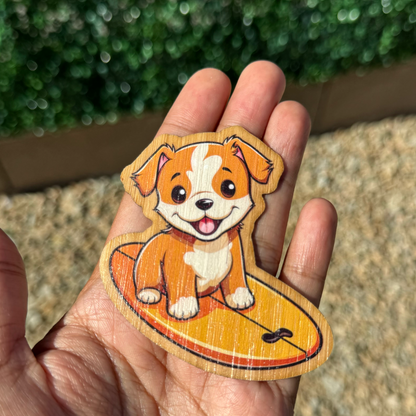 "SURFER DOG" Bamboo Wood Sticker