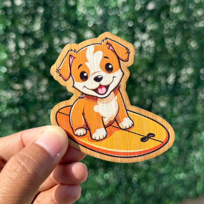 "SURFER DOG" Bamboo Wood Sticker