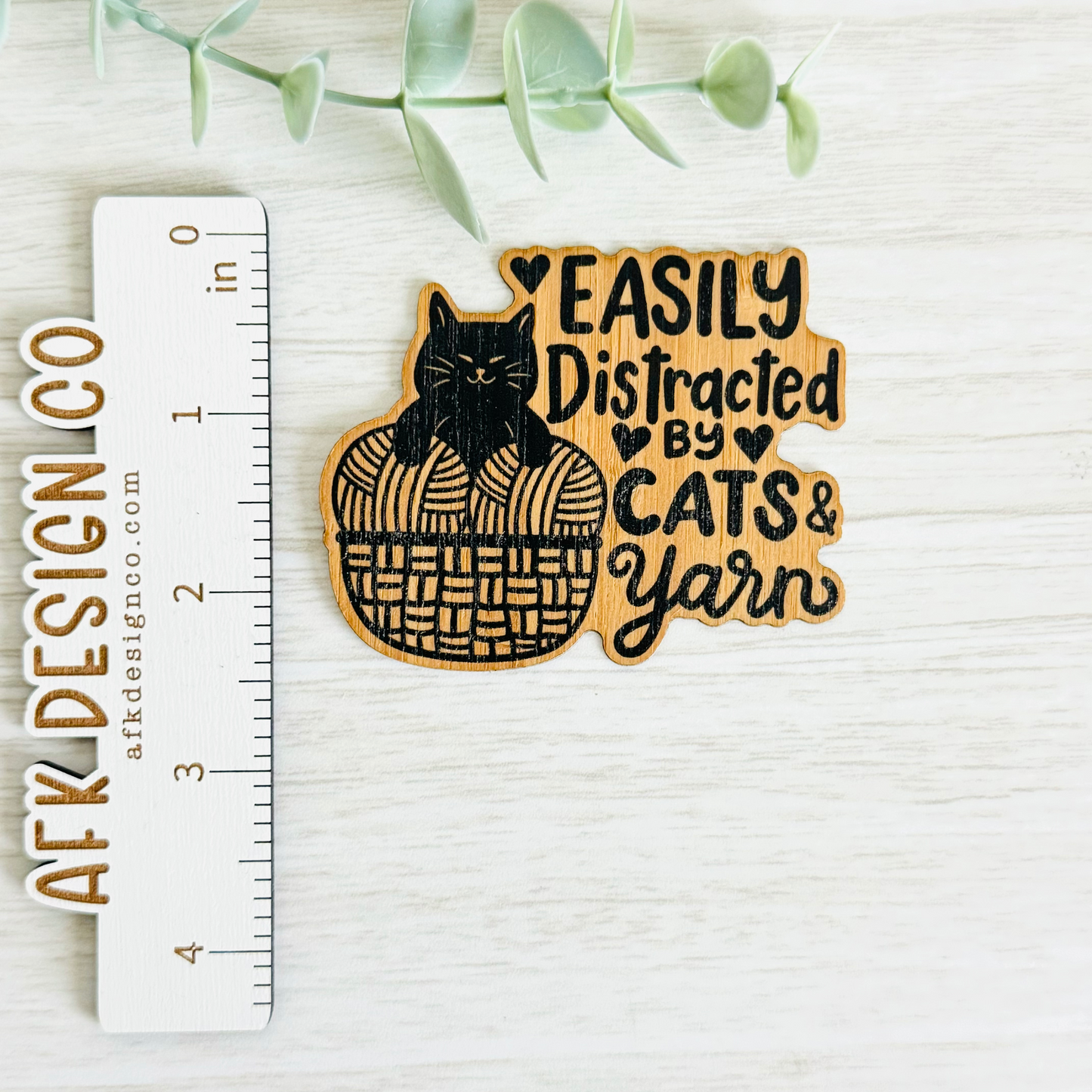 "EASILY DISTRACTED BY CATS AND YARN 1" Bamboo Wood Sticker