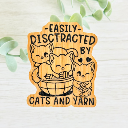 "EASILY DISTRACTED BY CATS AND YARN 2" Bamboo Wood Sticker