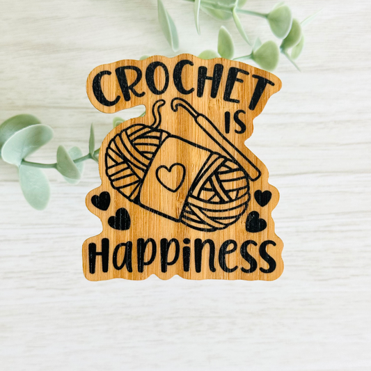 "CROCHET IS HAPPINESS" Bamboo Wood Sticker