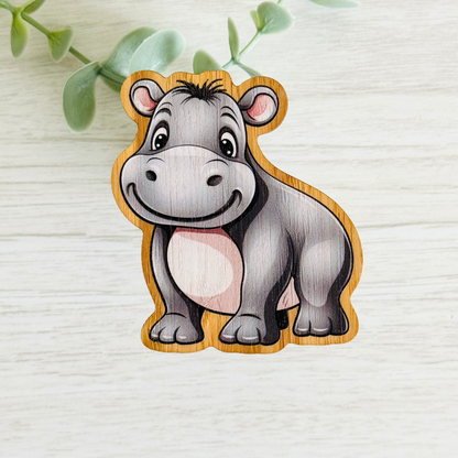 "HIPPO" Bamboo Wood Sticker