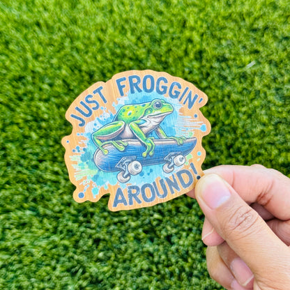 "Just Froggin Around" Bamboo Wood Sticker