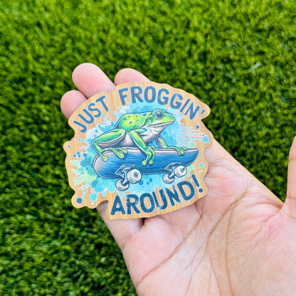 "Just Froggin Around" Bamboo Wood Sticker