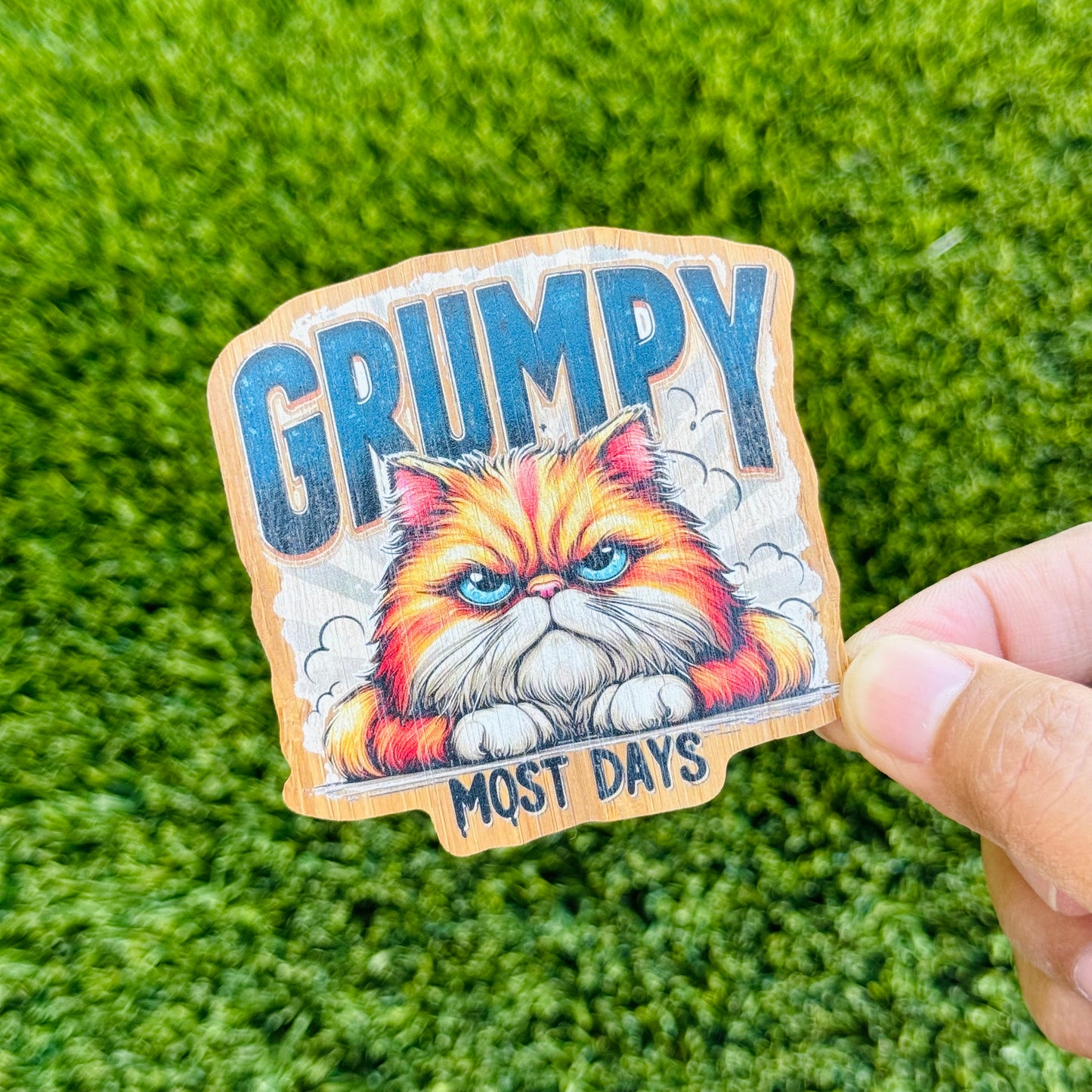 "Grumpy Most Days" Bamboo Wood Sticker