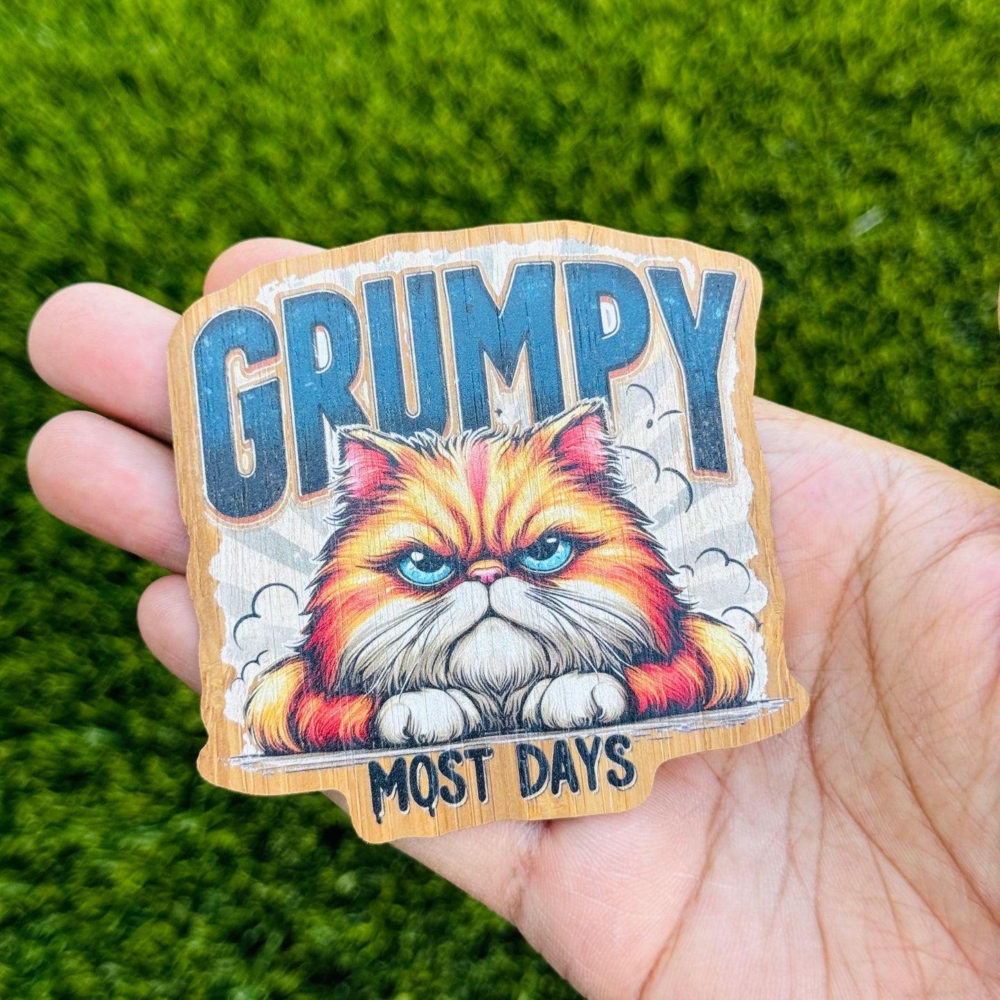 "Grumpy Most Days" Bamboo Wood Sticker