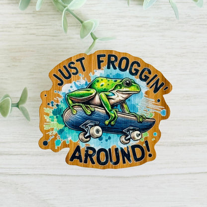 "Just Froggin Around" Bamboo Wood Sticker