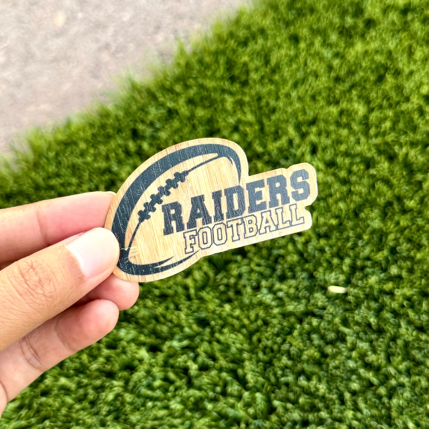 Raiders Football Bamboo Wood Sticker, Made in Las Vegas