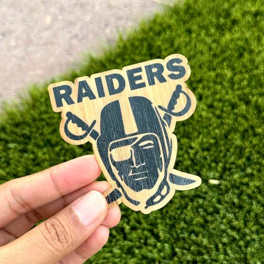 Raiders 3 Football Bamboo Wood Sticker, Made in Las Vegas