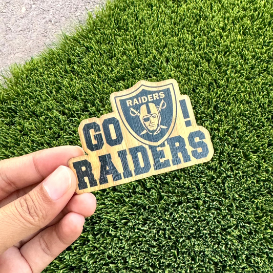 "Go Raiders" Football Bamboo Wood Sticker, Made in Las Vegas