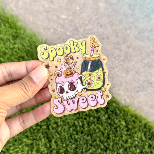 "Spooky & Sweet" Bamboo Wood Sticker, Made in Las Vegas