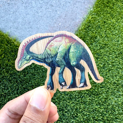 Parasaurolophus Dinosaur Bamboo Wood Sticker, Made in Las Vegas