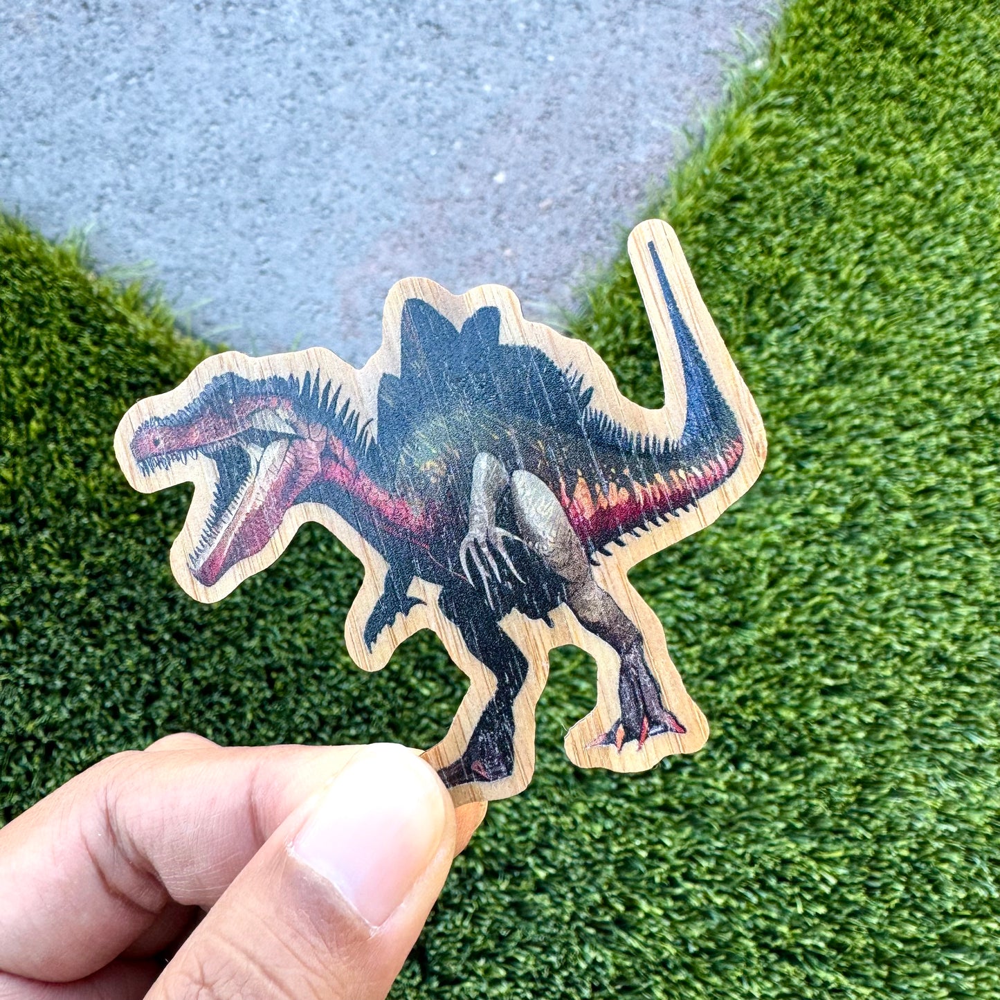 Spinosaurus Dinosaur Bamboo Wood Sticker, Made in Las Vegas