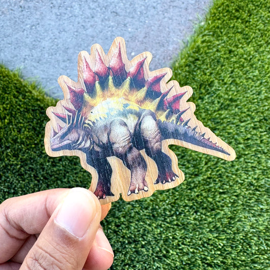 Stegosaurus Dinosaur Bamboo Wood Sticker, Made in Las Vegas