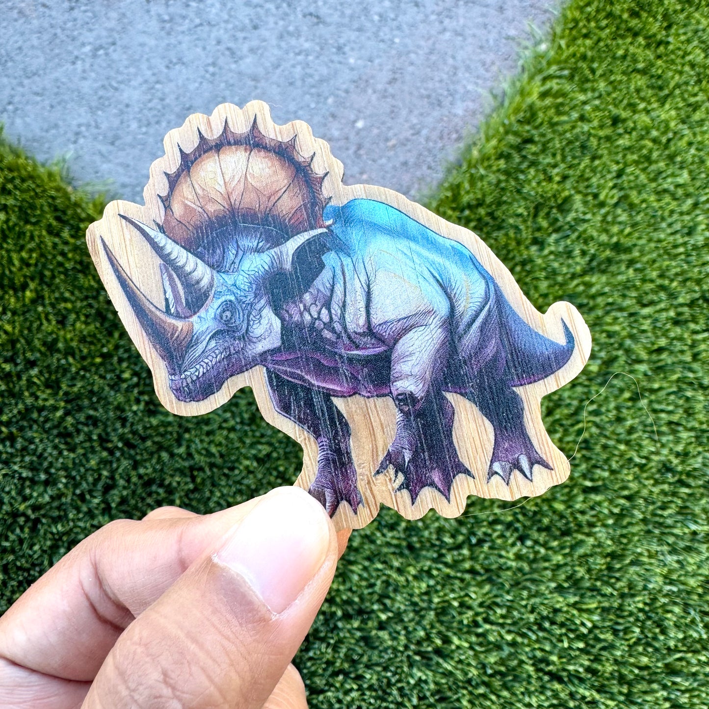 Triceratops Dinosaur Bamboo Wood Sticker, Made in Las Vegas