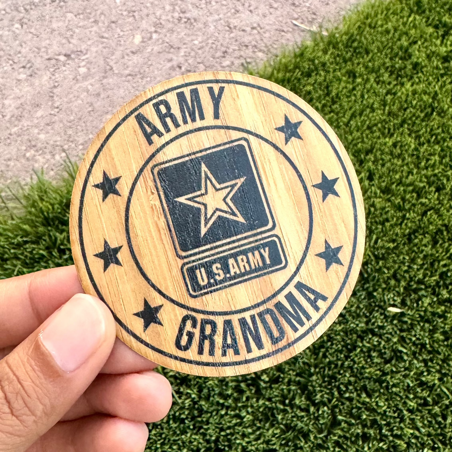 Army Grandma Bamboo Wood Sticker, Made in Las Vegas