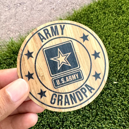 Army Grandpa Bamboo Wood Sticker, Made in Las Vegas