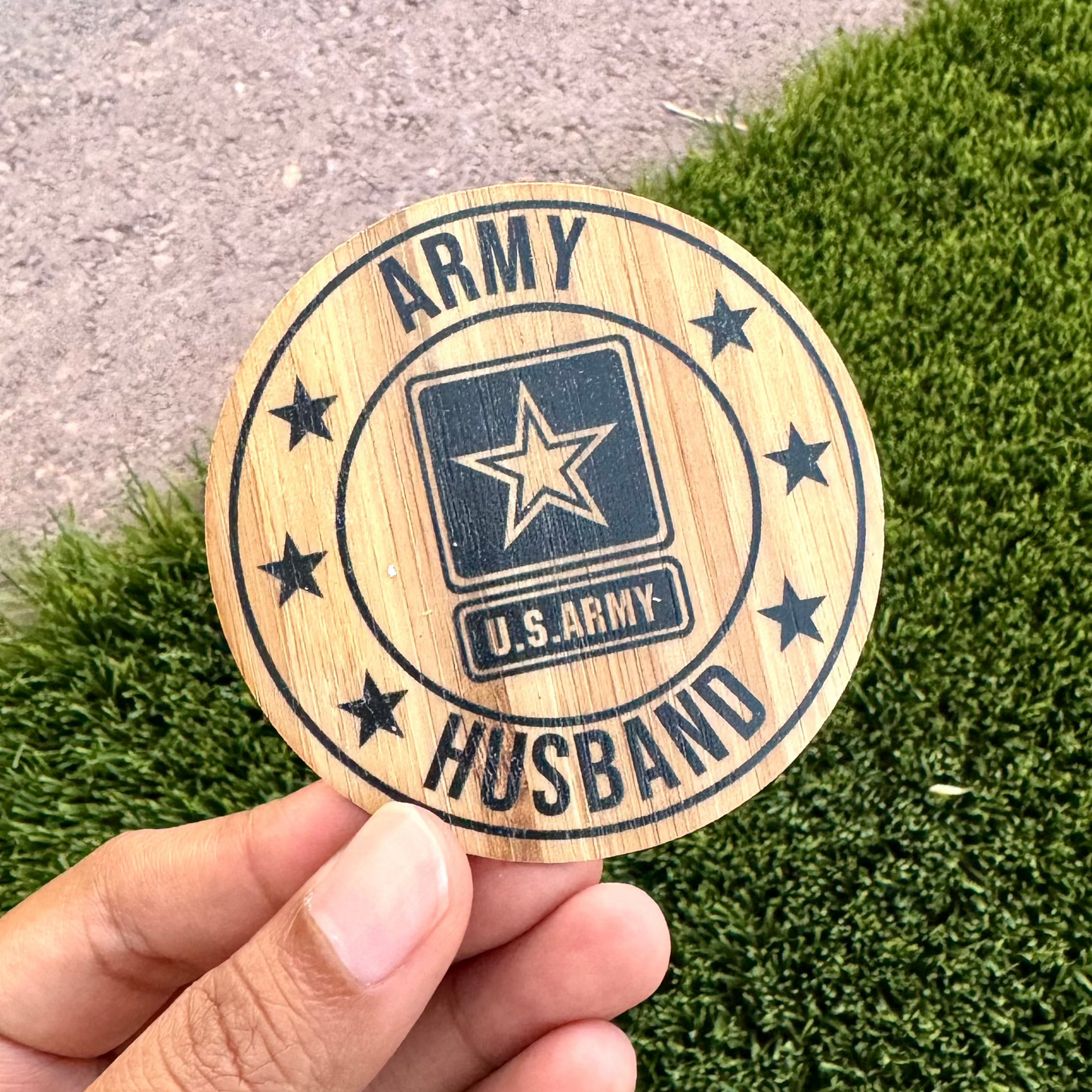 Army Husband Bamboo Wood Sticker, Made in Las Vegas