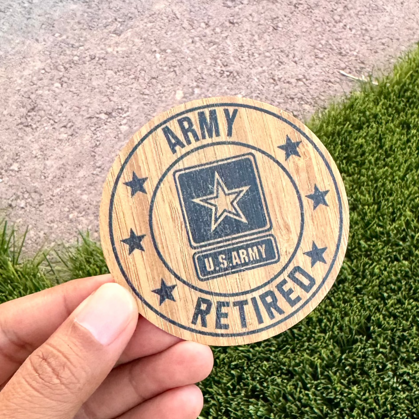 Army Retired Bamboo Wood Sticker, Made in Las Vegas