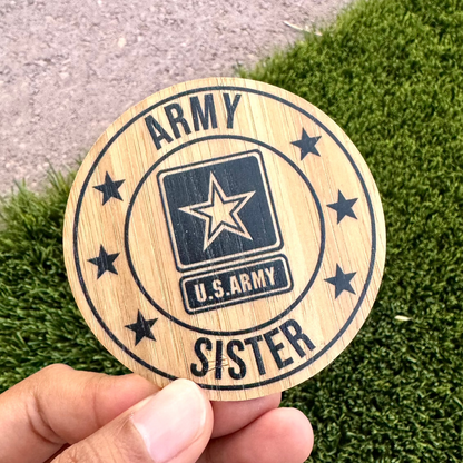 Army Sister Bamboo Wood Sticker, Made in Las Vegas