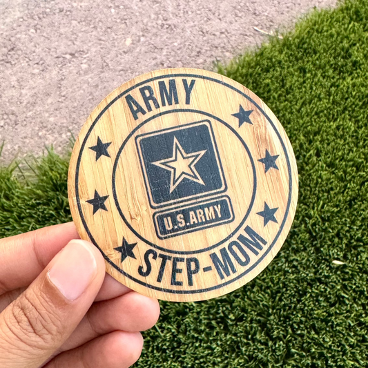 Army Step-mom Bamboo Wood Sticker, Made in Las Vegas