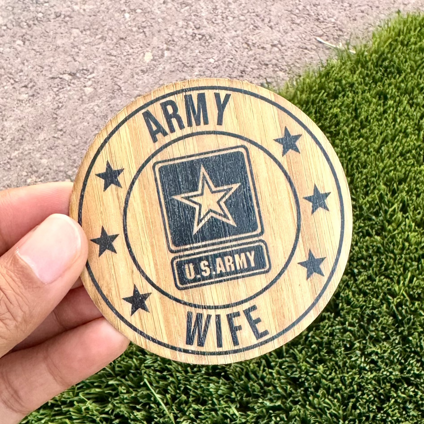 Army Wife Bamboo Wood Sticker, Made in Las Vegas