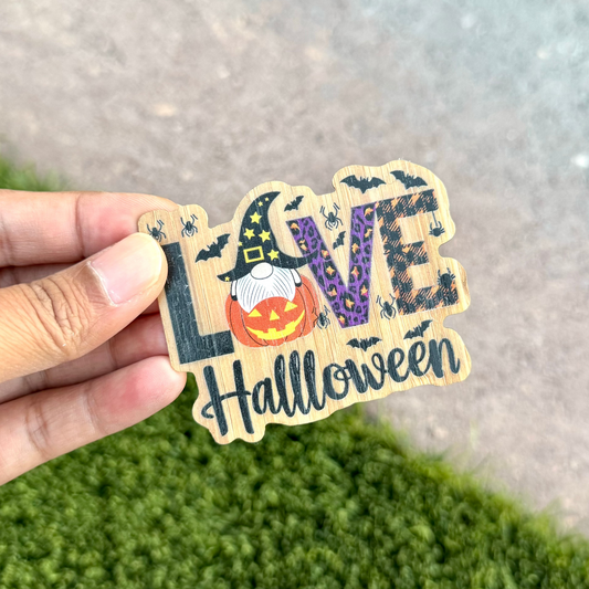 "Love Halloween" Bamboo Wood Sticker, Made in Las Vegas