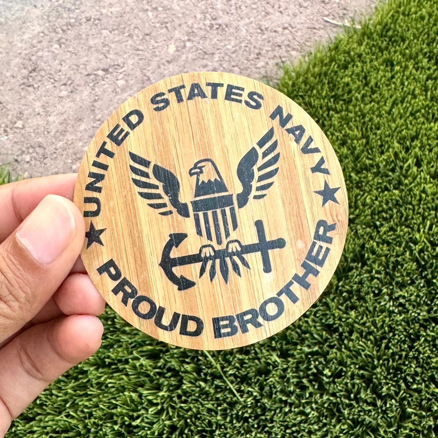 US Navy Proud Brother Bamboo Wood Sticker, Made in Las Vegas